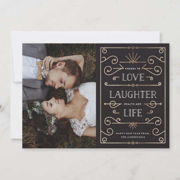 Love Laughter Life New Year Holiday Photo Card