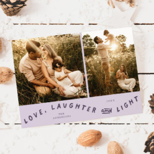 Love Laughter Light Christmas Photo Purple Holiday Card