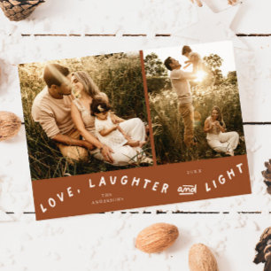 Love Laughter Light Christmas Photo Terracotta Holiday Card