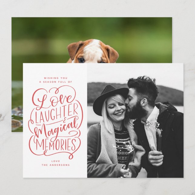 Love Laughter Magical Memories Holiday Photo Card (Front/Back)