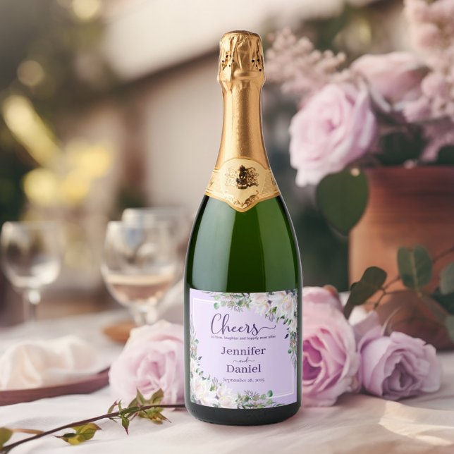 Love Laughter Peony Orchid Pink Wedding Toast Sparkling Wine Label (Cheers to Love, Laughter, and Happy Ever After Peony Orchid Pink Wedding Toast Sparkling Wine Label)