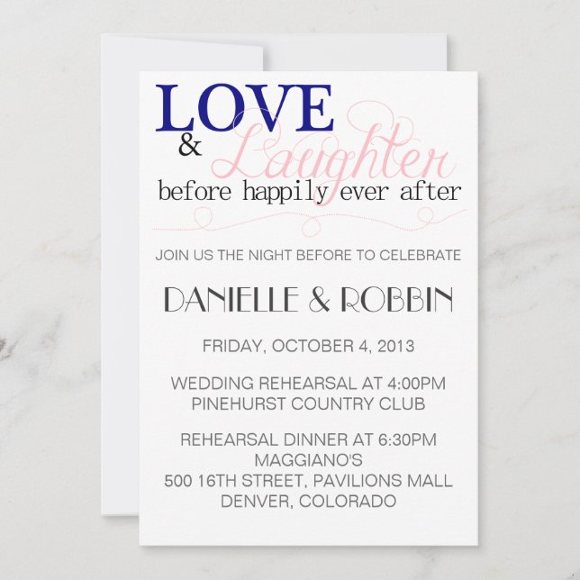 Love & Laughter Rehearsal Invitation (Front)