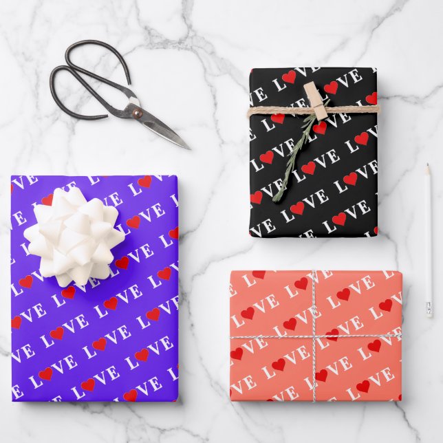 LOVE Lavender Orange Black Wrapping Paper Sheets (Front)