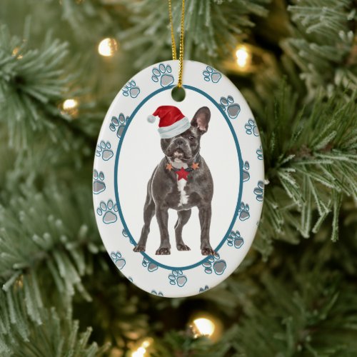 Love Leaves Pawprints French Bulldog Ceramic Ornament