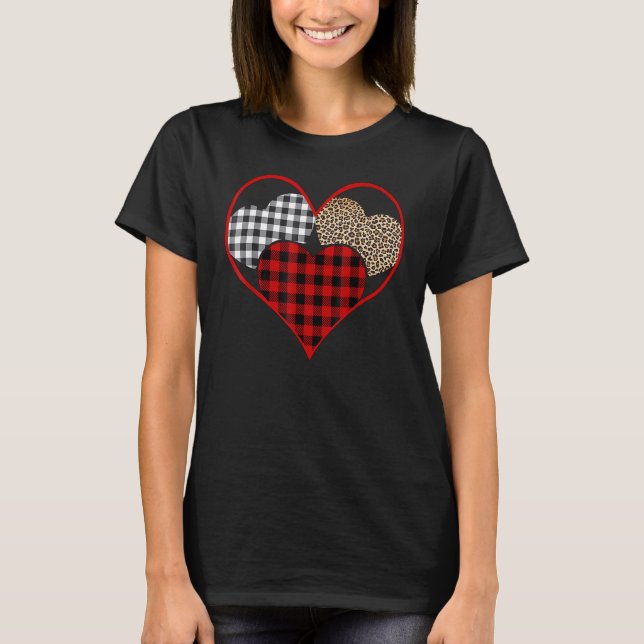 Love Leopard Buffalo Red Plaid Heart Happy Valenti T-Shirt (Front)