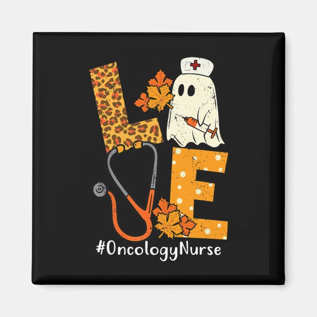 LOVE Leopard Ghost Oncology Nurse Halloween Costum Magnet (Front)