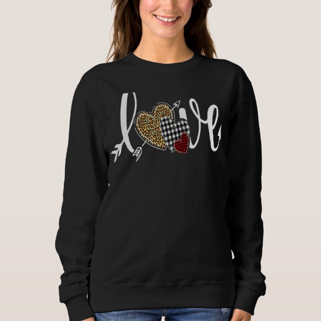 Love Leopard Plaid Red Hearts Valentines Day For W Sweatshirt (Front)