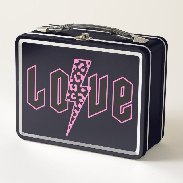 Love Leopard Print Lightning Metal Lunch Box (Front)