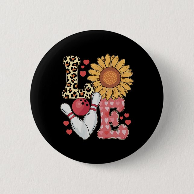 Love Leopard Sunflower Bowling Valentine Bowling P Button (Front)