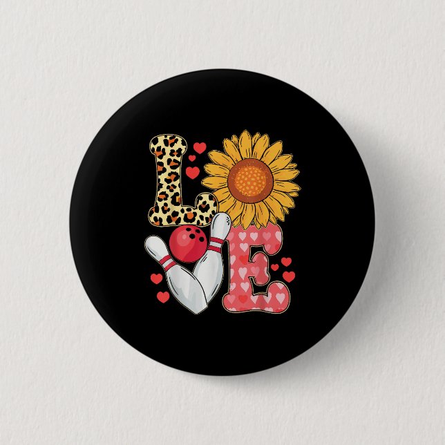 Love Leopard Sunflower Bowling Valentine Bowling P Button (Front)
