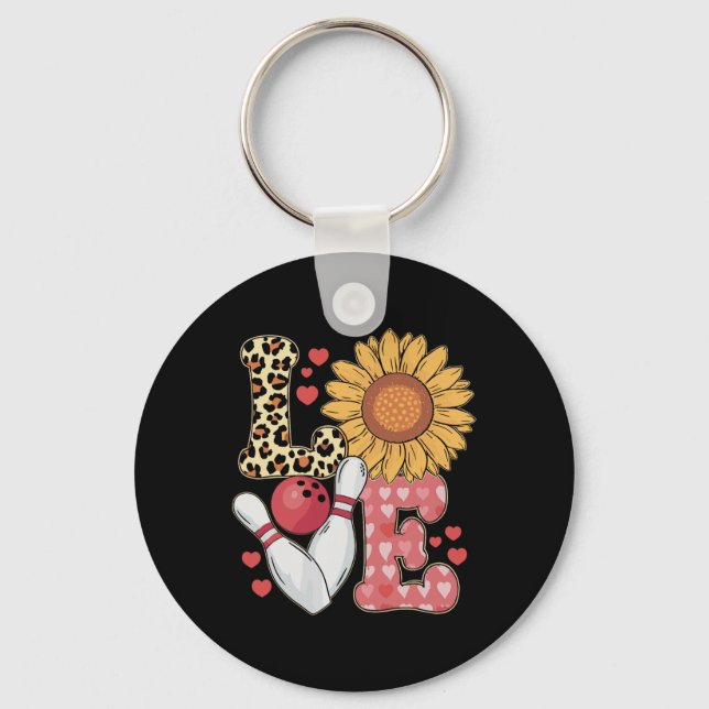 Love Leopard Sunflower Bowling Valentine Bowling P Keychain (Front)
