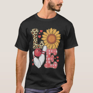 Love Leopard Sunflower Bowling Valentine Bowling P T-Shirt