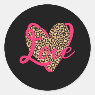 Love Leopard Valentine Classic Round Sticker