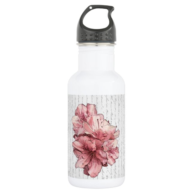 Love Letter Pink Illustrated Flower Customize Name Water Bottle (Front)