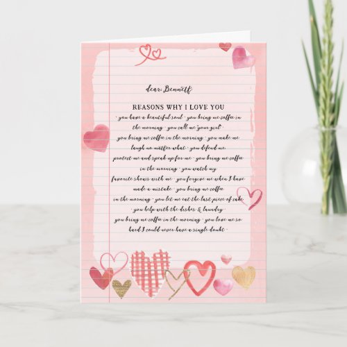 Love Letter  Reasons I Love You Valentines Day Card