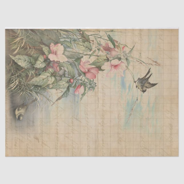 Love Letter with Hibiscus Decoupage | Tissue Paper (Front)