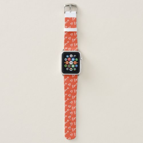 Love lettering and hearts in red background apple watch band
