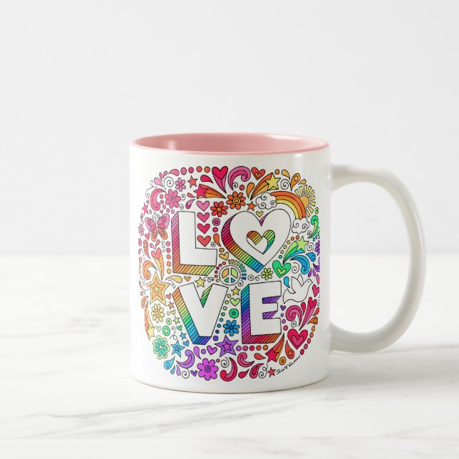 LOVE Lettering Groovy Rainbow Doodles Mug ♥ (Right)