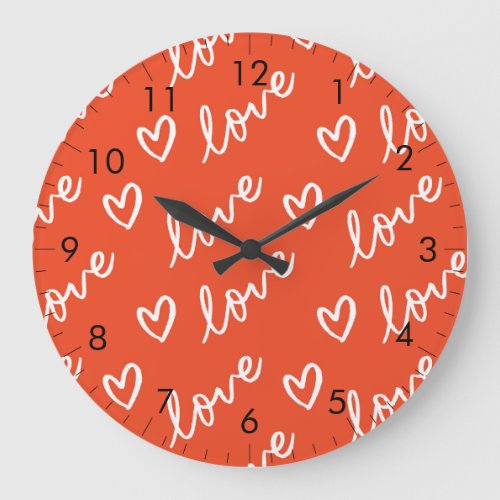 Love lettering  Heart doodles _ red Large Clock