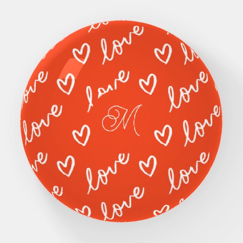 Love lettering  heart pattern with name monogram paperweight