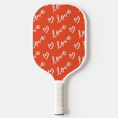 Love lettering  hearts drawing in red background pickleball paddle