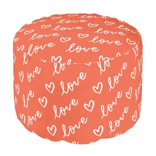 Love lettering  hearts drawing in red background pouf