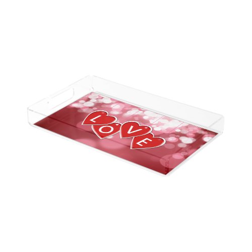 Love Lettering Red Hearts Acrylic Tray