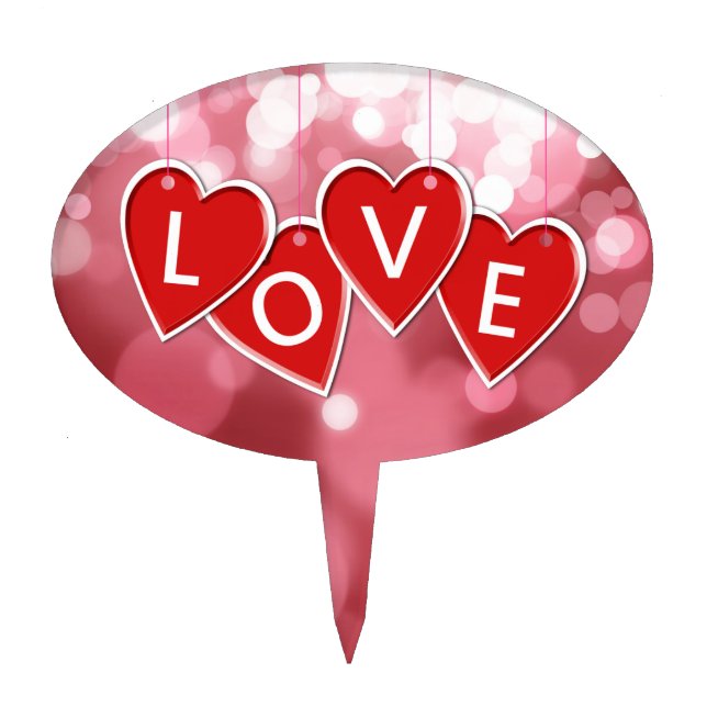 Love Lettering Red Hearts Cake Topper (Front)