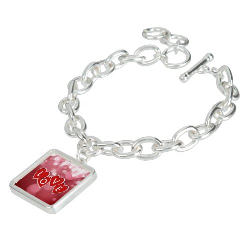 Love Lettering Red Hearts Charm Bracelet