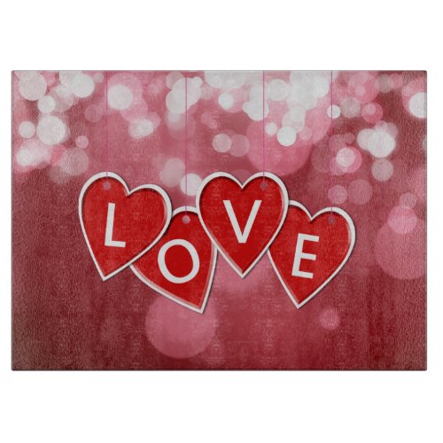 Love Lettering Red Hearts Cutting Board