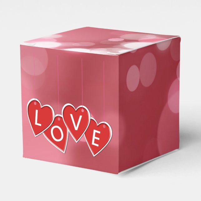 Love Lettering Red Hearts Favor Boxes (Front Side)