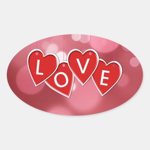 Love Lettering Red Hearts Oval Sticker
