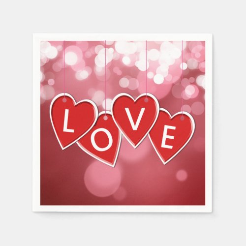 Love Lettering Red Hearts Paper Napkins