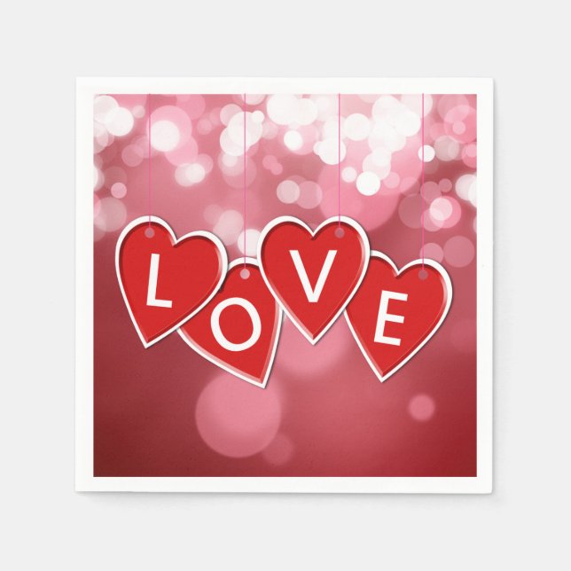 Love Lettering Red Hearts Paper Napkins (Front)