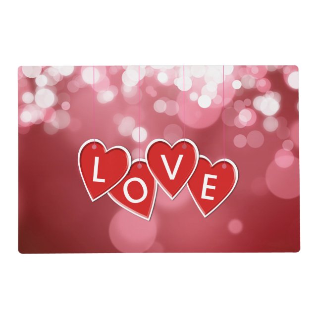 Love Lettering Red Hearts Placemat (Front)