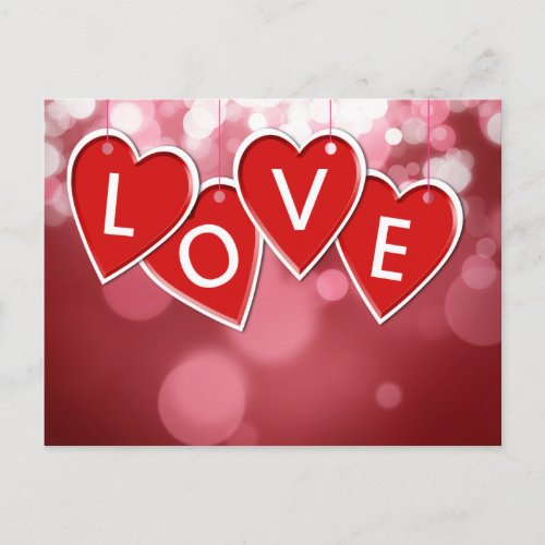 Love Lettering Red Hearts Postcard