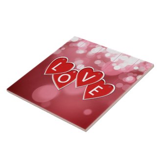 Love Lettering Red Hearts Tile