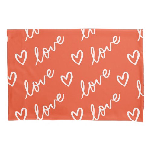 Love lettering  Valentines hearts Red background Pillow Case