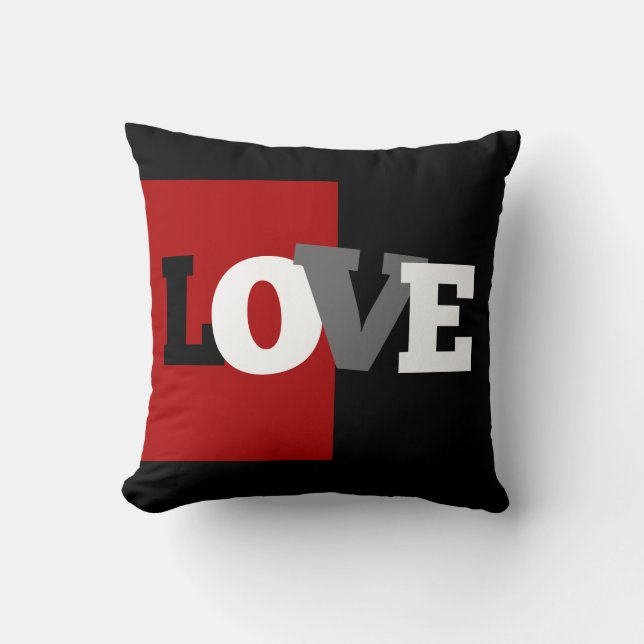 LOVE letters (black, white, gray, crimson) Throw Pillow (Front)