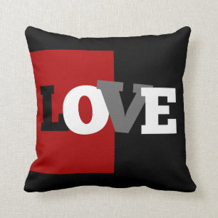 LOVE letters (black, white, gray, crimson) Throw Pillow