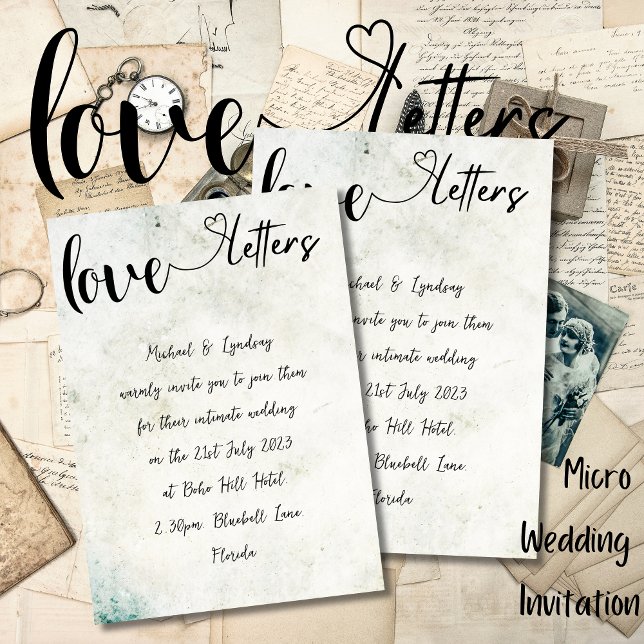 Love Letters Handwritten Vintage Blue Wedding Invitation (Creator Uploaded)