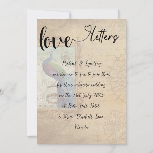 Love Letters Handwritten Vintage Peacock Wedding Invitation
