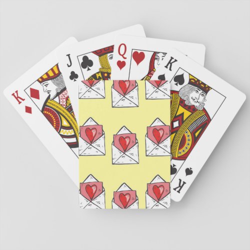 Love letters pattern on yellow playing cards