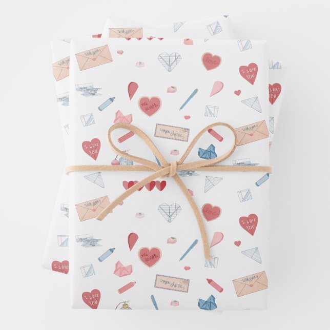 Love Letters Valentine Stationery Valetines Day Wrapping Paper Sheets (In situ)