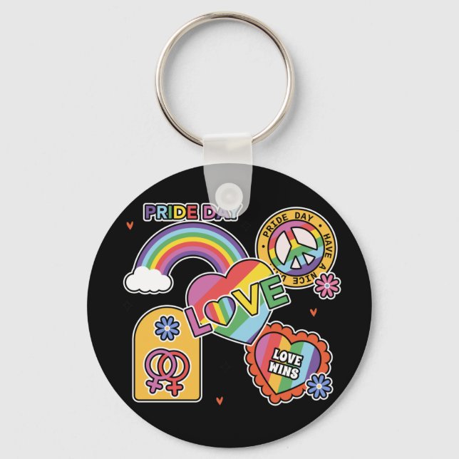 Love. LGBT+Pride. Pride day. Rainbow love.  Keychain (Front)