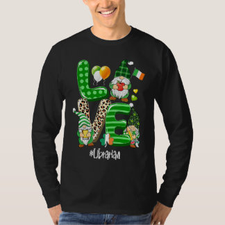 LOVE Librarian Life Gnome Leopard Shamrock St Patr T-Shirt