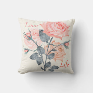 Love Life Cream Tone Floral Throw Pillow