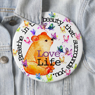 Love Life Cute Bear with Butterflies Customizable Button