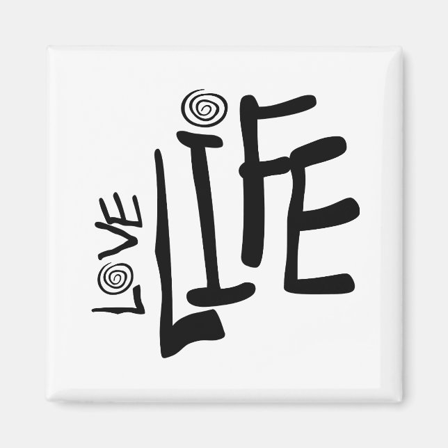 Love Life In Funky Font With Swirls, Black Magnet (Front)