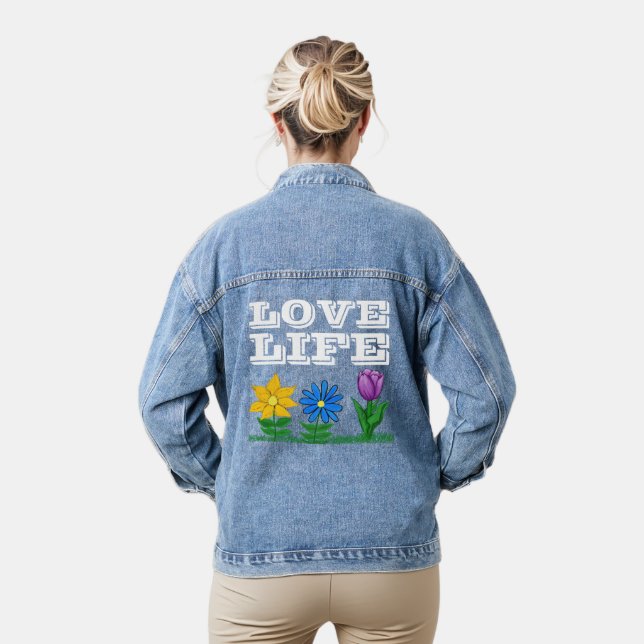 Love Life Sunflower Daisy Tulip Denim Jacket (Model)